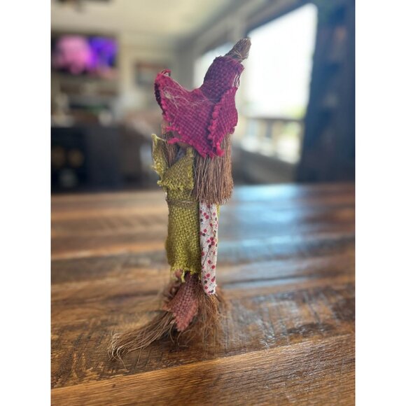 Vintage Handcrafted Straw/burlap/and vintage clothe Scarecrow Doll With Red Hat - Picture 3 of 12